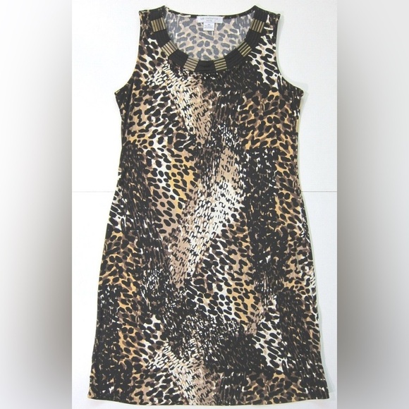 Liz Claiborne Black Brown Leopard Stretch Sleeveless Tunic Sheath Dress Women 1X - Picture 3 of 11